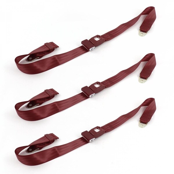 Geared2Golf Standard 2 Point Burgundy Lap Bench Seat Belt Kit for 1949-1954 Chevy Bel Air - 3 Belts GE1345599 - main