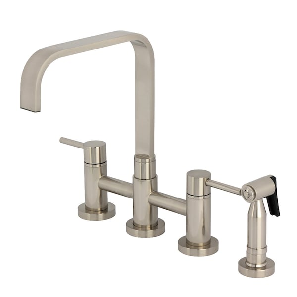 Kingston Brass Bridge Kitchen Faucet with Brass Sprayer, Brushed Nickel KS8258DLBS - main