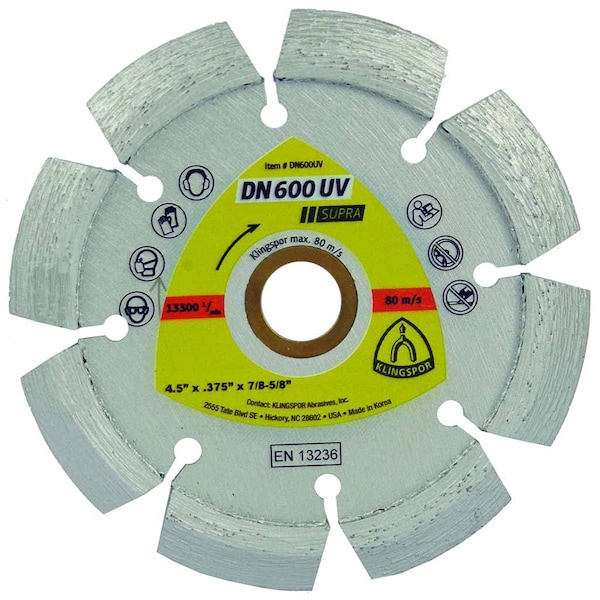 Klingspor Diamond Saw Blade, Concrete Repair, Segmented, DN 600UV 4-1/2" x 5/8"-11 Thread DC-DN600UV-115016A - main