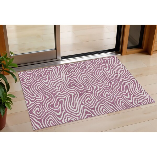 Homeroots 3' X 5' Plum And Ivory Abstract Washable Indoor Outdoor Area Rug 599004 - main