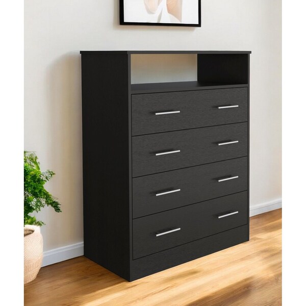 Homeroots 33" Black Four Drawer Standard Chest With Open Shelf 544025 - main