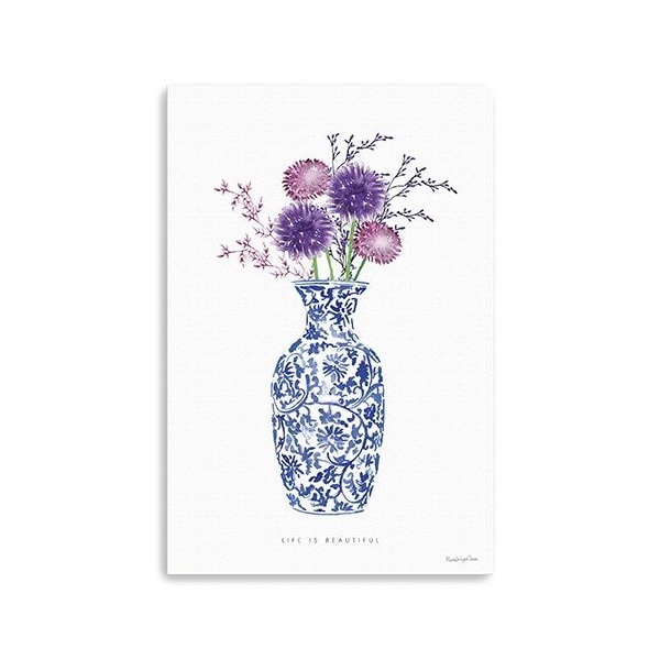 Homeroots 24" x 16" Blue and White Life Floral Vase Canvas Wall Art 399087 - main