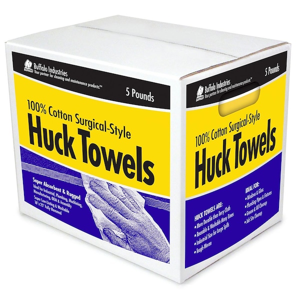 Buffalo Industries 5 Lbs Buffalo 10211 Huck Towels 16" x 23" 100% Cotton Surgical-Style Towels, Boxed 10395 - main