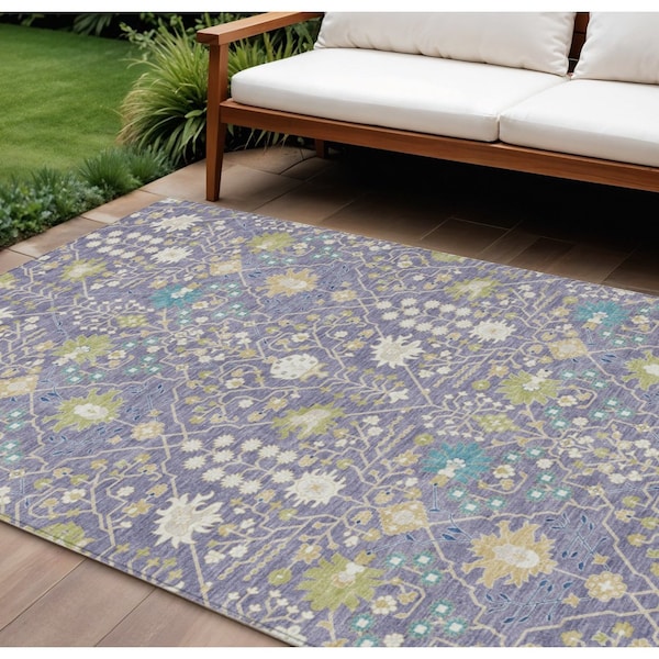 Homeroots 10' X 14' Lavender Blue And Green Oriental Washable Indoor Outdoor Area Rug 598063 - main