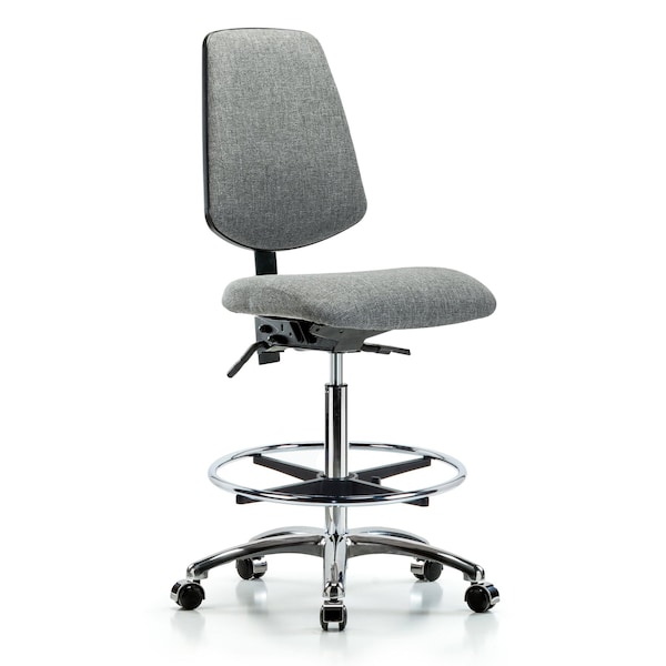 Blue Ridge Ergonomics Fab Hi Bench Chair, Med, Bk, CF, Cast, Gry, No Arms, 26" to 35-1/2" Height, Grey BR-FHBCH-MB-CR-T0-A0-CF-CC-F44 - main