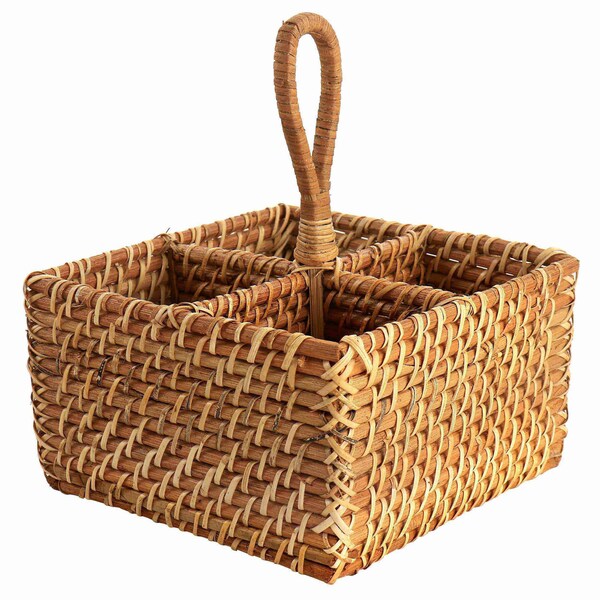 Martha Stewart 8 Inch Rattan Woven Four Section Flatware Caddy in Brown 76607.01 - main