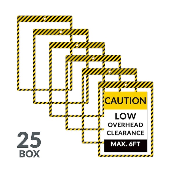 C-Line Products 9" x 12" Yellow and Black Safety Striped Welded Shop Ticket Holders, 25/BX 44101 - main