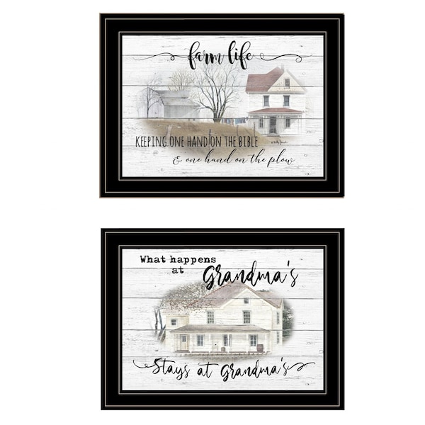 Homeroots Set Of Two Stays at Grandmas 2 Black Framed Print Wall Art, 2PK 407071 - main