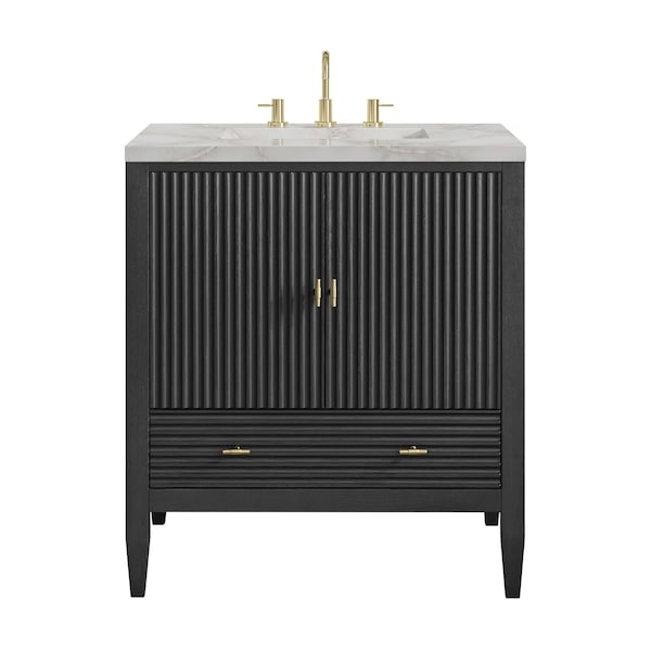 James Martin Vanities Myrrin 30" Single Vanity, Carbon Oak w/ 3 CM Victorian Silver Silestone Top 485-V30-CBO-3VSL - main