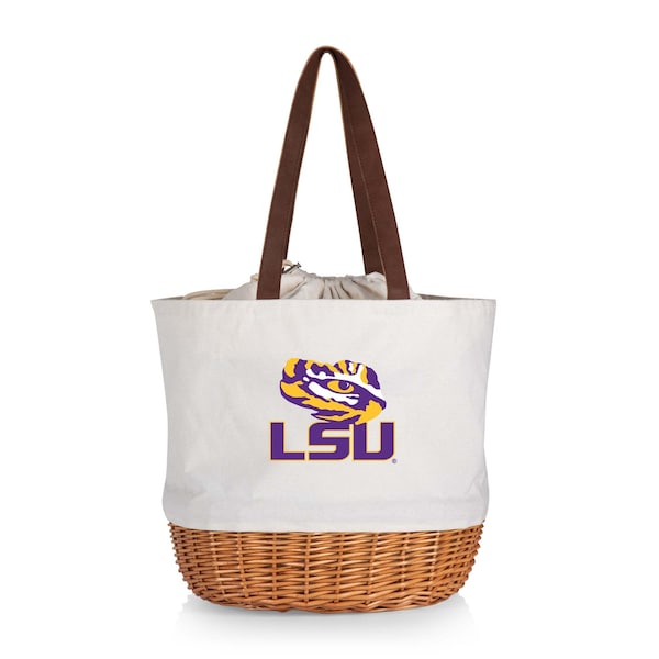 Picnic Time Family Of Brands NCAA LSU Tigers Coronado Canvas and Willow Basket Tote - Picnic Bag 203-00-187-294-0 - main