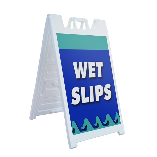 Signmission Wet Slips, A-Frame & 2 Decals Installed, Heavy-Duty Plastic Frame SBHD-D-2436-Wet Slips - main