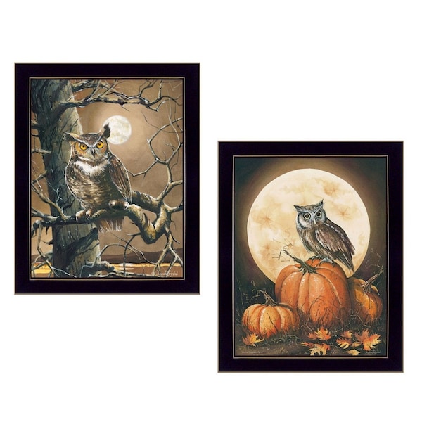 Homeroots Set Of Two Autumn Owls Black Framed Print Wall Art, 2PK 405893 - main
