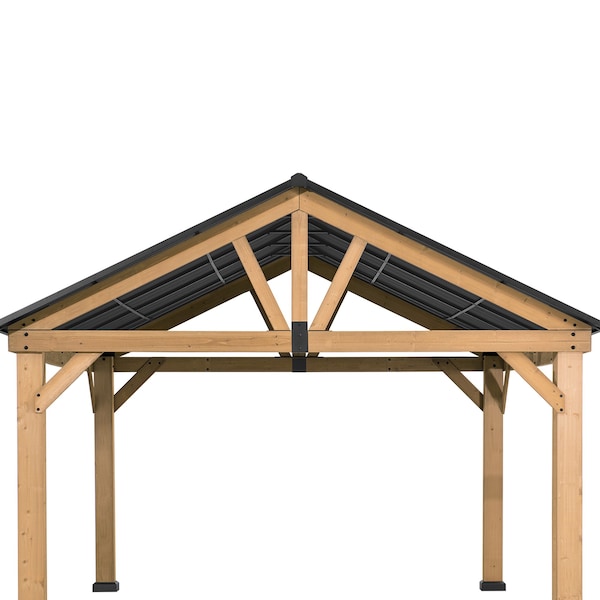 Sunjoy 11ftx13ft Outdoor Patio Premium Cedar Wood Frame Gazebo with Matte Black Steel Gable Hardtop Roof A102008001 - main