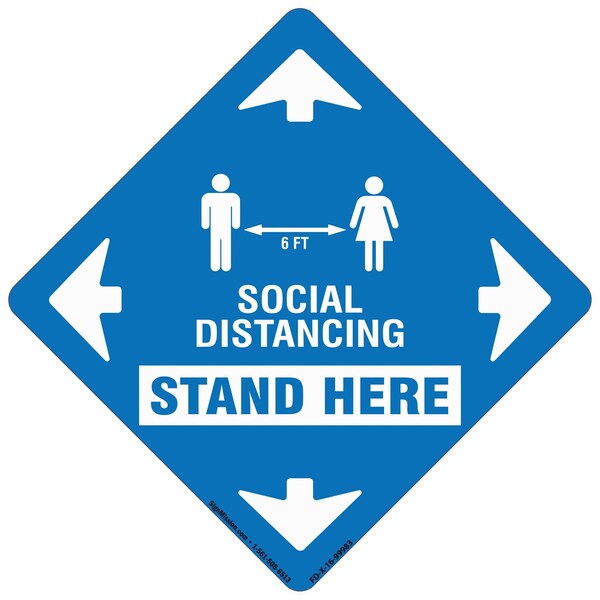 Signmission Stand Here Social Distancing Non-Slip Floor Graphic, 16" x 16", FD-2-X-16-99983 FD-2-X-16-99983 - main