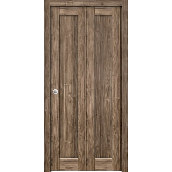 Sartodoors Sliding Closet Bi-fold Doors Walnut Solid Core Modern Interior QUADRO4111BF-WLN-48 x 80 (2* 24x80) - main