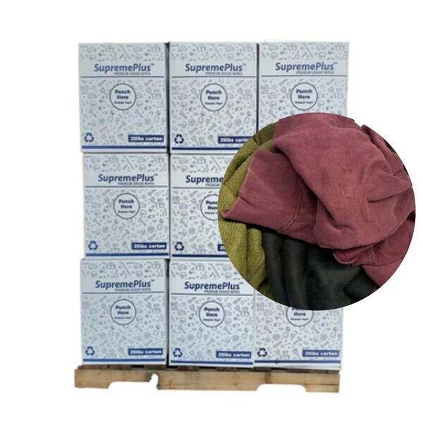 Supremeplus Recycled Color Sweatshirt Cleaning Rags , 675 lbs. Pallet, 27x 25 lbs. Boxes, 27PK SP-9398 - main