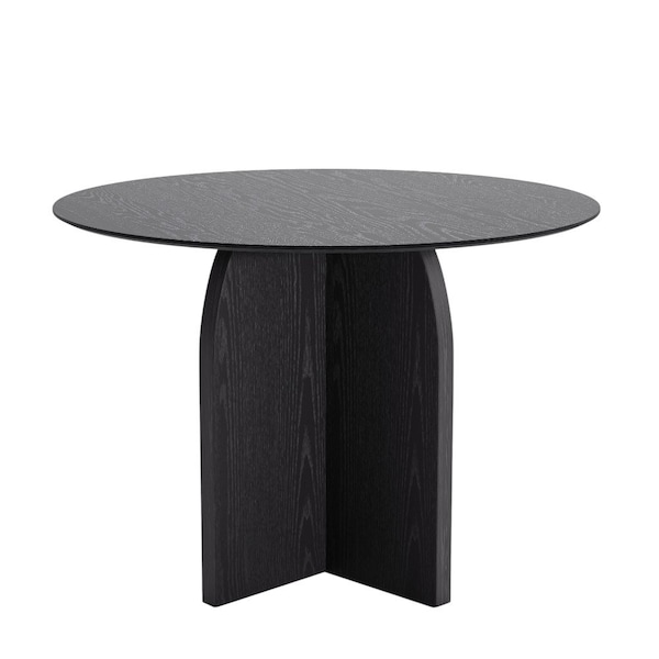 Homeroots 42" Black Solid Wood Pedestal Base Round Top Dining Table 712164 - main