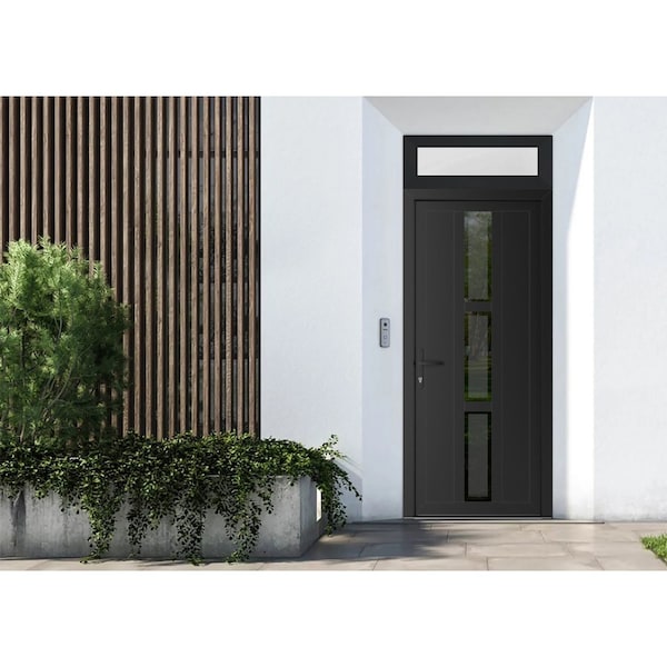 Vdomdoors Front Exterior Prehung Metal-Plastic Door Frosted Glass / MANUX 8112 Matte Black / Office Commercia MANUX8112EXD-BLK-W32xH80+14-RH-I - main