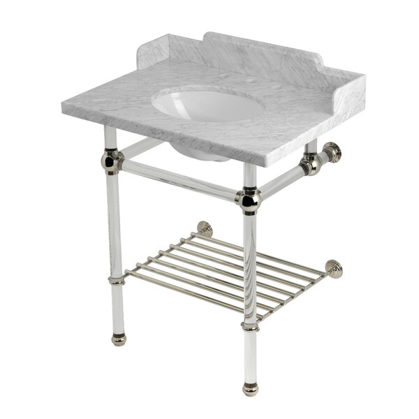 Kingston Brass 30-Inch Carrara Marble Console Sink with Acrylic Legs and Shelf, 8-Inch, 3-Hole LMS30MAB6 - main