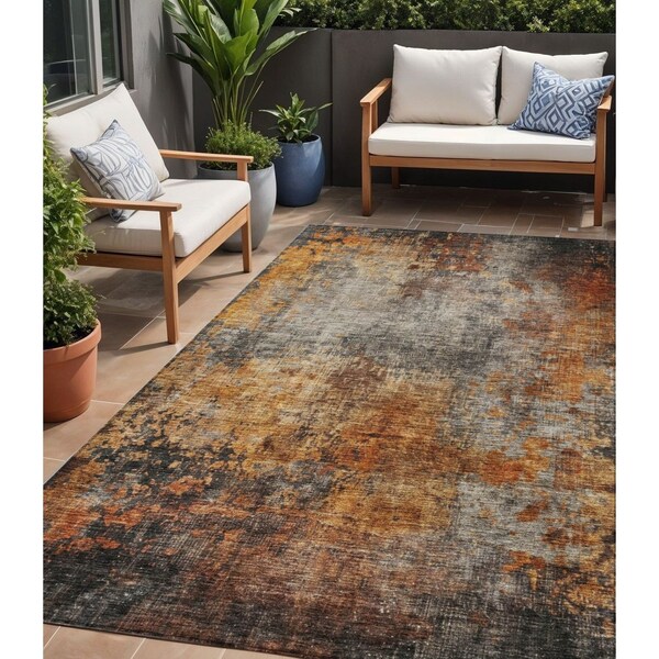 Homeroots 5' X 8' Copper Terra Cotta And Black Abstract Washable Indoor Outdoor Area Rug 606099 - main