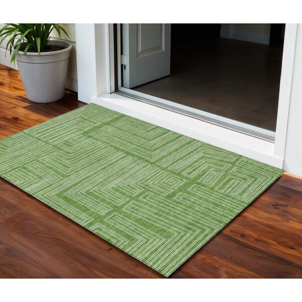Homeroots 3' X 5' Green And Ivory Geometric Washable Indoor Outdoor Area Rug 600816 - main