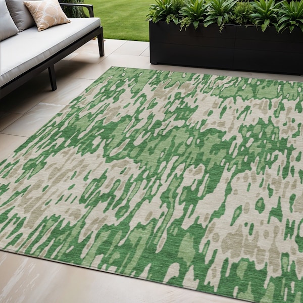 Homeroots 5' X 8' Green And Gray Striped Washable Indoor Outdoor Area Rug 596669 - main