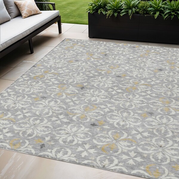 Homeroots 5' X 8' Gray Ivory And Brown Floral Washable Indoor Outdoor Area Rug 595956 - main