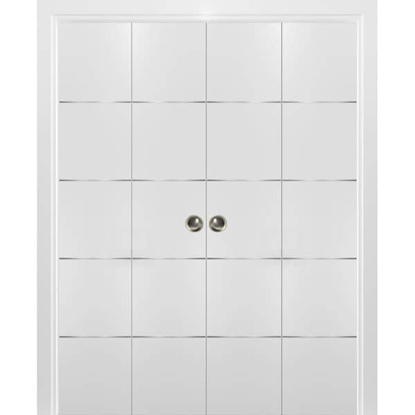 Sartodoors Sliding Closet Double Bi-fold Doors, Planum 0020 White Silk, Sturdy Tracks Moldings Trims Hardware PLANUM0020DBF-WS-96 x 80 (4* 24x80) - main