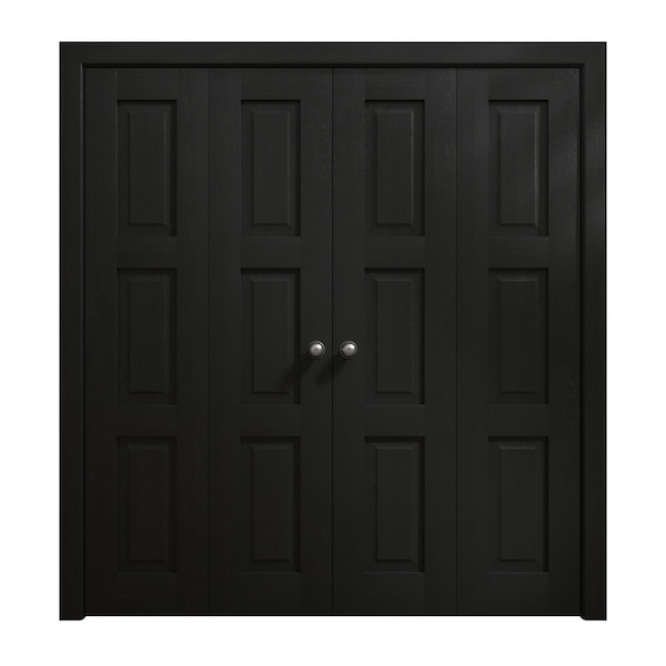 Sartodoors Sliding Closet Double Bi-fold Doors 96 x 96 inches, Ego 5010 Painted Black Oak, Sturdy Tracks Mold EGO5010DBF-CHK-96x96 (4* 24x96) - main