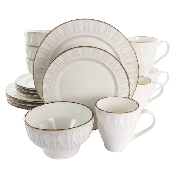 Gibson Elite Golden Halo 16 Piece Stoneware Dinnerware Set 127004.16 - main