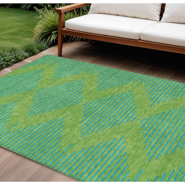 Homeroots 9' X 12' Green And Aqua Geometric Washable Indoor Outdoor Area Rug 598738 - main