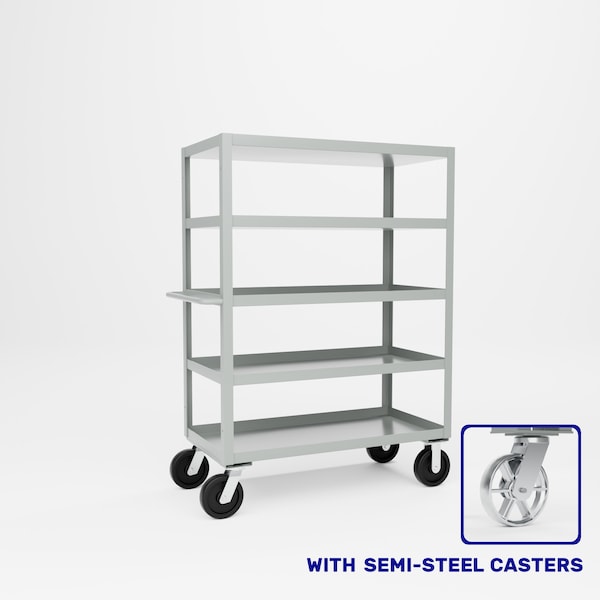 Pucel Five Shelf Extra Heavy Duty Stock Cart, 24 in W x 68 in H x 48 in D, Gray H-2448-S - main