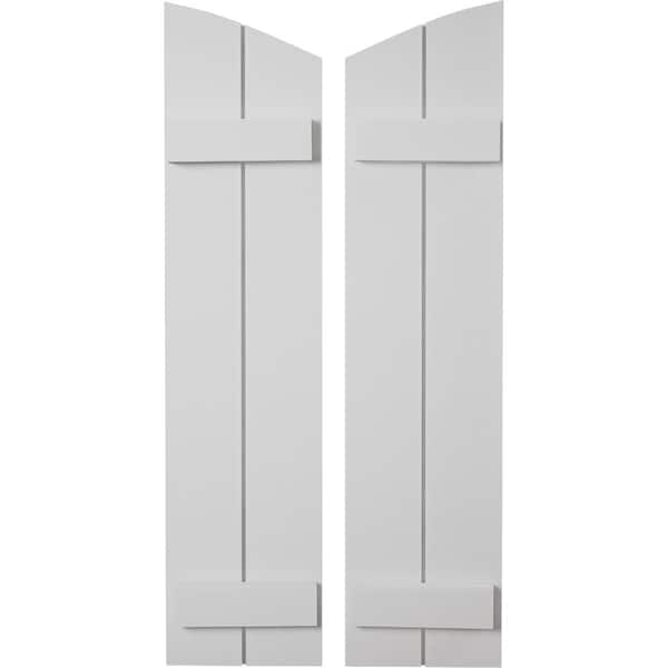 Ekena Millwork Smooth 2 Board Joined Board-n-Batten w/Elliptical Top Faux Wood Shutters, 11W x 30H, PR SHUBJL11X30SMPR - main