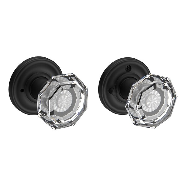 Baldwin Privacy Crystal Knob and Traditional Round Rose with 6AL Latch and Dual Strike Satin Black Finish PVCRYTRR190 - main