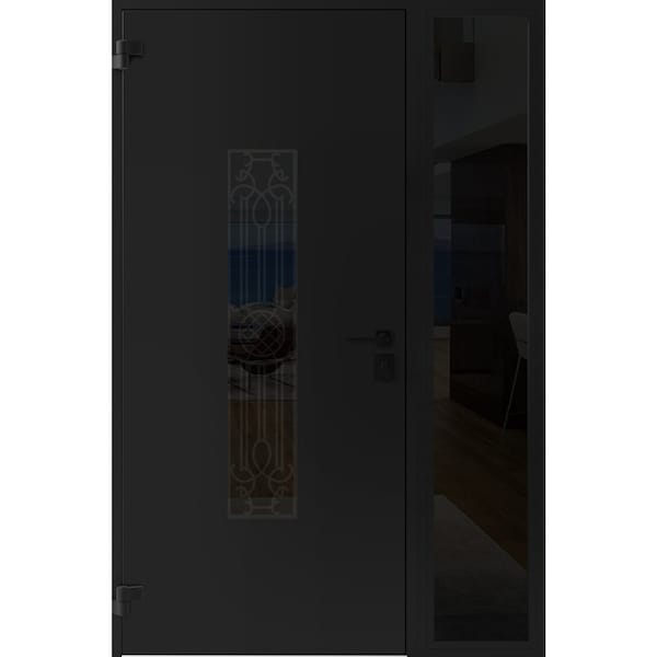 Vdomdoors Front Exterior Prehung Steel Door Ronex1477 Black Enamel Sidelight Exterior Window Sidelite RONEX1477EXD-BLK-W36+14xH80-RH-I - main