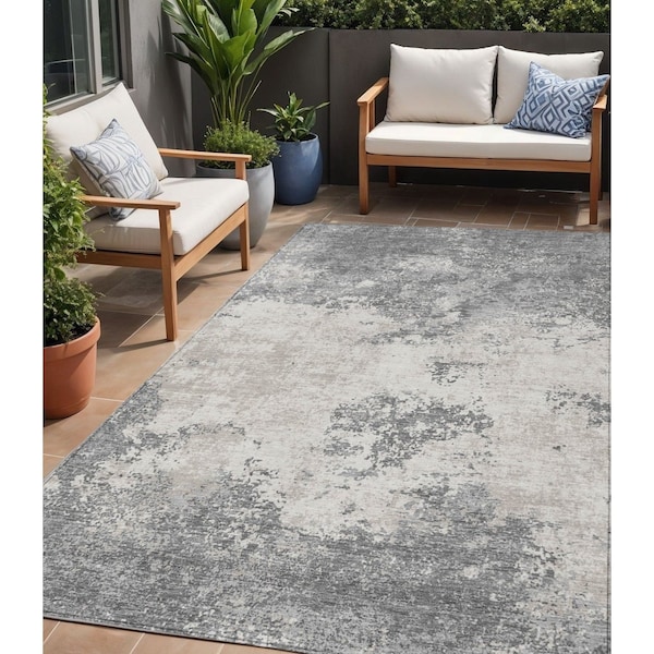 Homeroots 5' X 8' Gray And Beige Abstract Washable Indoor Outdoor Area Rug 599497 - main