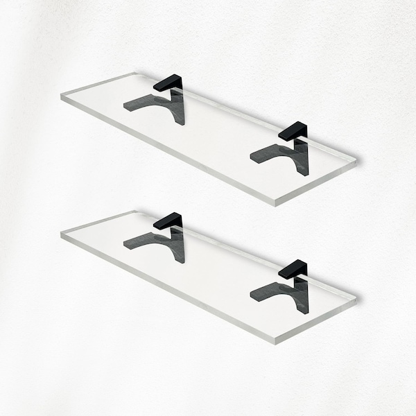 Fab Glass And Mirror Acrylic Shelf 6 x 16.5inces Black Bracket 3/4in Thickness Acrylic Pack of 2 AS19SC-6x16BL2P - main