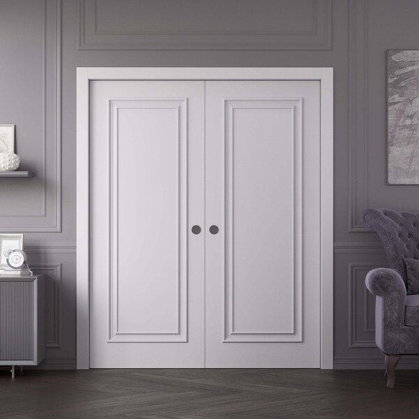 Sartodoors Sliding Double Pocket Doors 72x84 inches White Solid Core Modern Interior ROYAL9811DP-EMAL-7284 - main