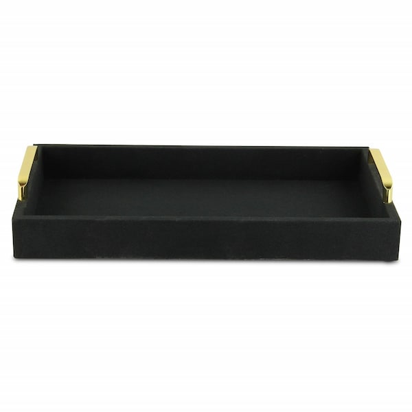 Homeroots 16in Black Wood And Linen Serving Tray With Handles 401792 - main