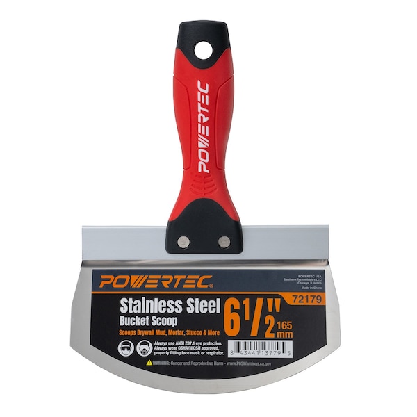 Powertec 6-1/2in Stainless Steel Bucket Scoop, Drywall Tapping Repair Tool, 1 PK (72179) 72179 - main