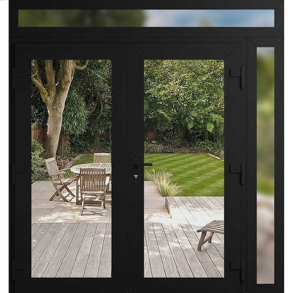 Vdomdoors Front Exterior Prehung Metal-Plastic Double Doors Clear Glass / MANUX 8666 Matte Black / Office Com MANUX8666DEXD-BLK-W72+14xH80+16-LH-I - main