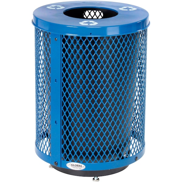 Global Industrial Outdoor Diamond Steel Recycling Trash Can, Base and Flat Lid, 36 Gallon, Blue B3178676 - main