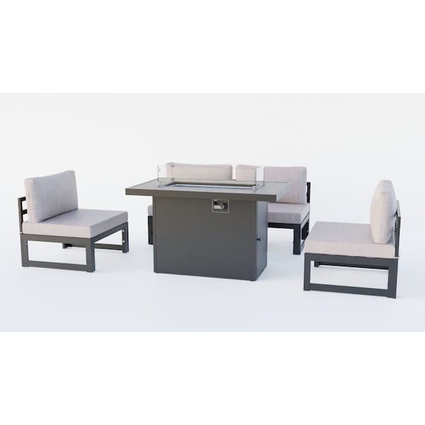 Leisuremod Chelsea 5-Pc Aluminum Sectional & Fire Pit Set, Weather-Resistant, 6-Person CSFBL-4BG - main