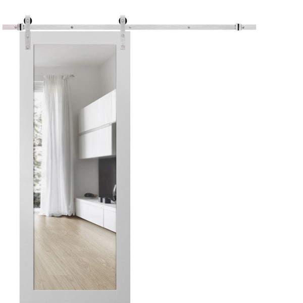 Sartodoors Sturdy Barn Door Clear Tempered Glass, Lucia 2166 White Silk, 6.6FT Silver Rail Hangers Heavy Hard LUCIA2166BD-S-WS-32 - main