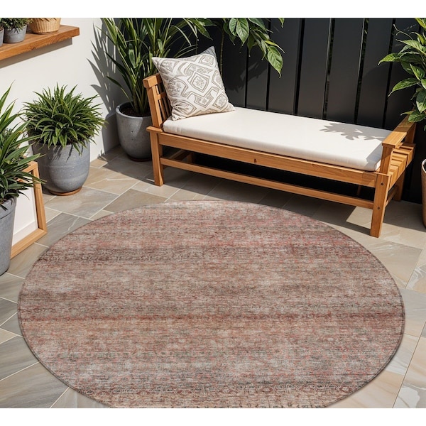 Homeroots 8' Coral And Black Round Striped Washable Indoor Outdoor Area Rug 605767 - main