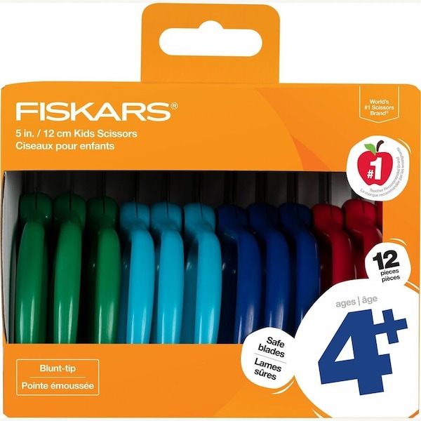Fiskars 5in Blunt-tip Kids Scissors, Safety Edge Blade, Blunted Tip, Green, Turquoise, Blue, Red, 12 /, 6PK 1067001 - main