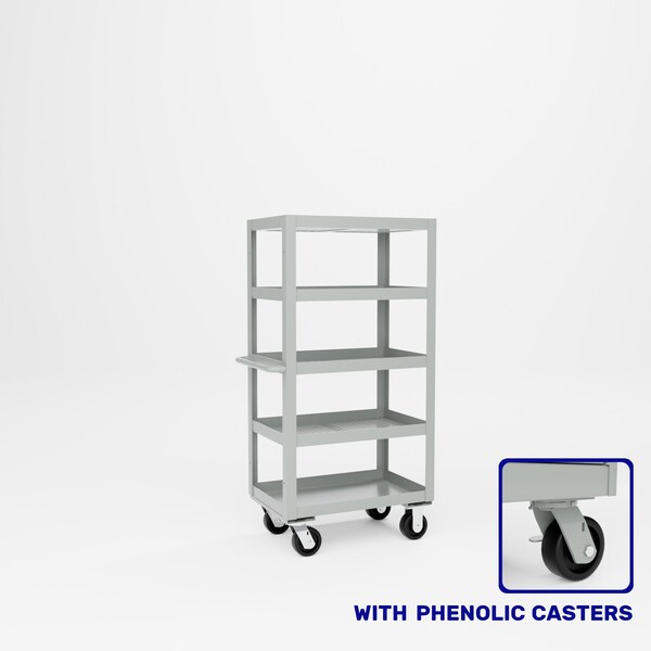 Pucel Five Shelf Expanded Metal Stock Cart, 28 in W x 18 in D x 56 1/4 in H, Gray X-1828-P - main