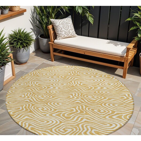 Homeroots 8' Gold And Ivory Round Abstract Washable Indoor Outdoor Area Rug 599714 - main