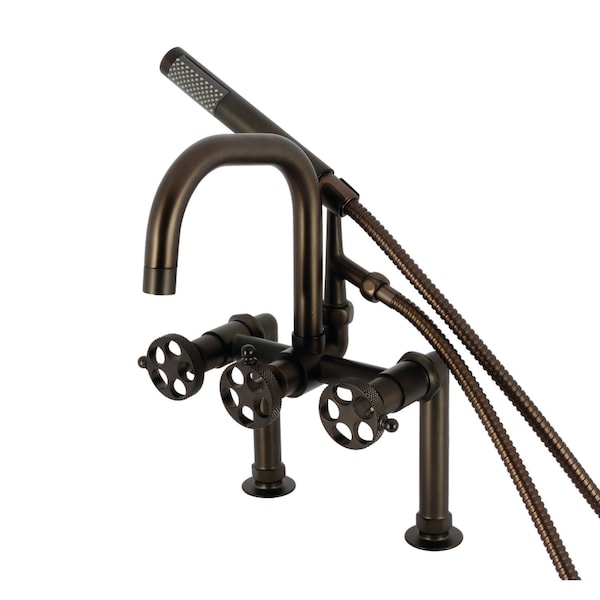 Kingston Brass 7" Center Deck-Mount Clawfoot Tub Faucet with Knurled Handle and Hand Shower, Oil Rubbed Bronze AE8405RKX - main