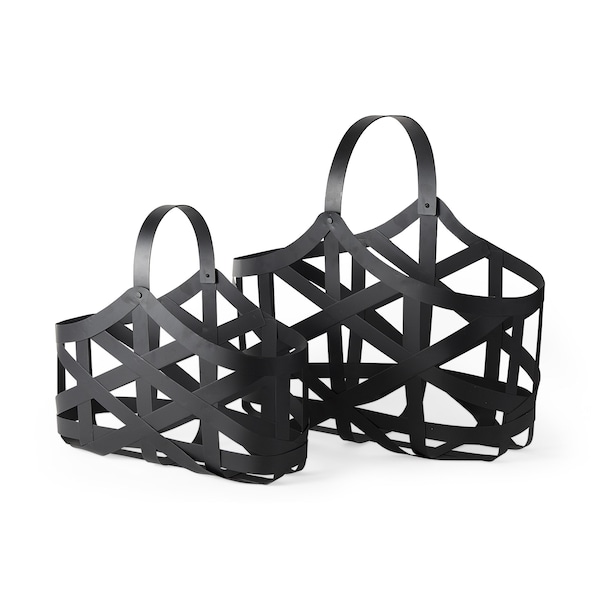 Homeroots Set Of Two Black Geometric Metal Baskets, 2PK 392155 - main